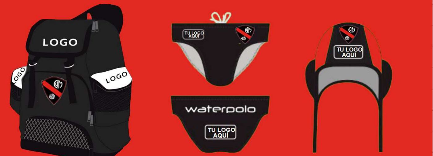Mochila, bañadores y gorro con espacio para el logo del patrocinador